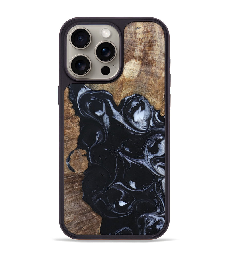 iPhone 15 Pro Max Wood+Resin Phone Case - Ismael (Black & White, 695875)