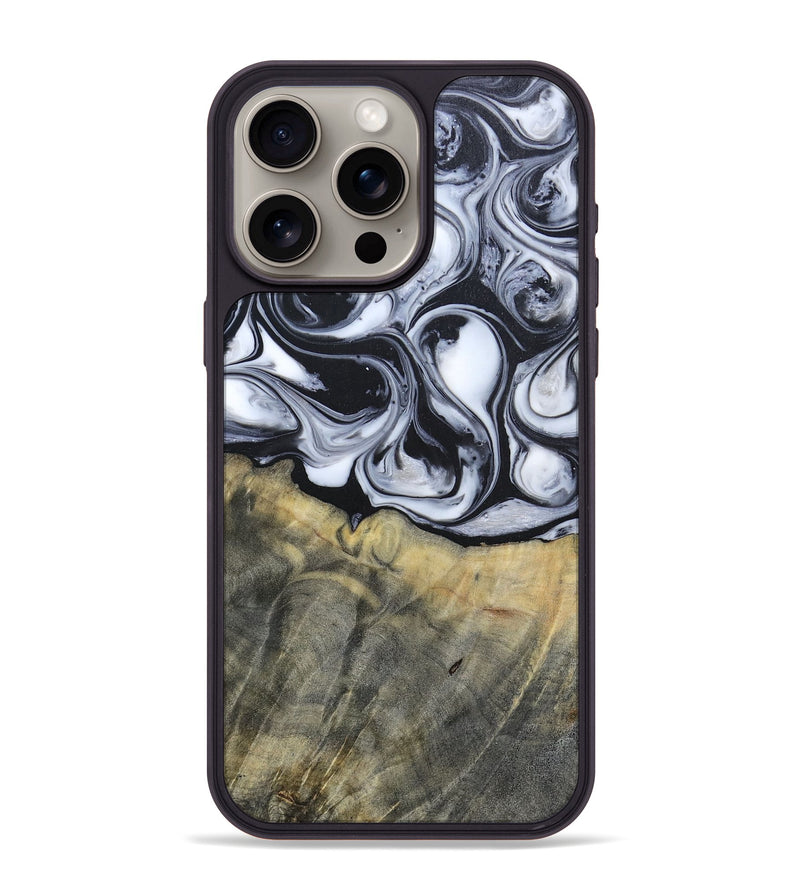 iPhone 15 Pro Max Wood+Resin Phone Case - Lonnie (Black & White, 695880)