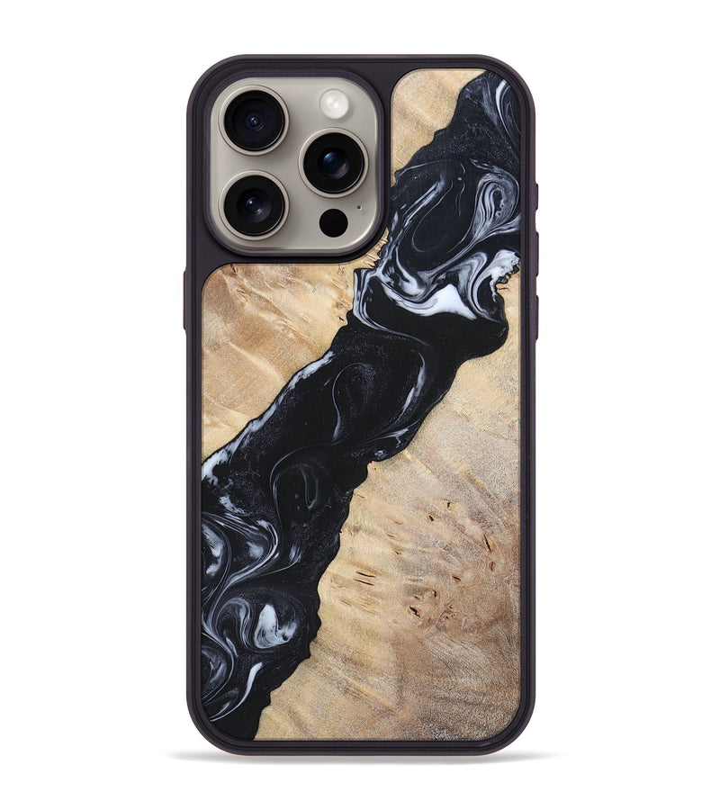 iPhone 15 Pro Max Wood+Resin Phone Case - Lorraine (Black & White, 695883)