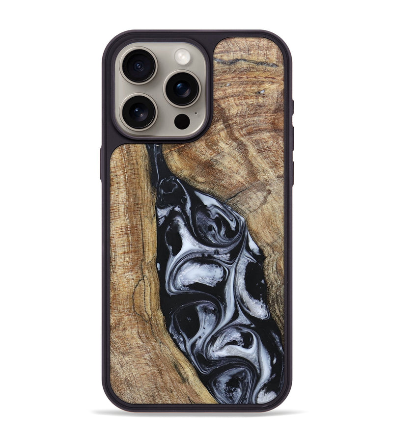 iPhone 15 Pro Max Wood+Resin Phone Case - Teresa (Black & White, 695884)