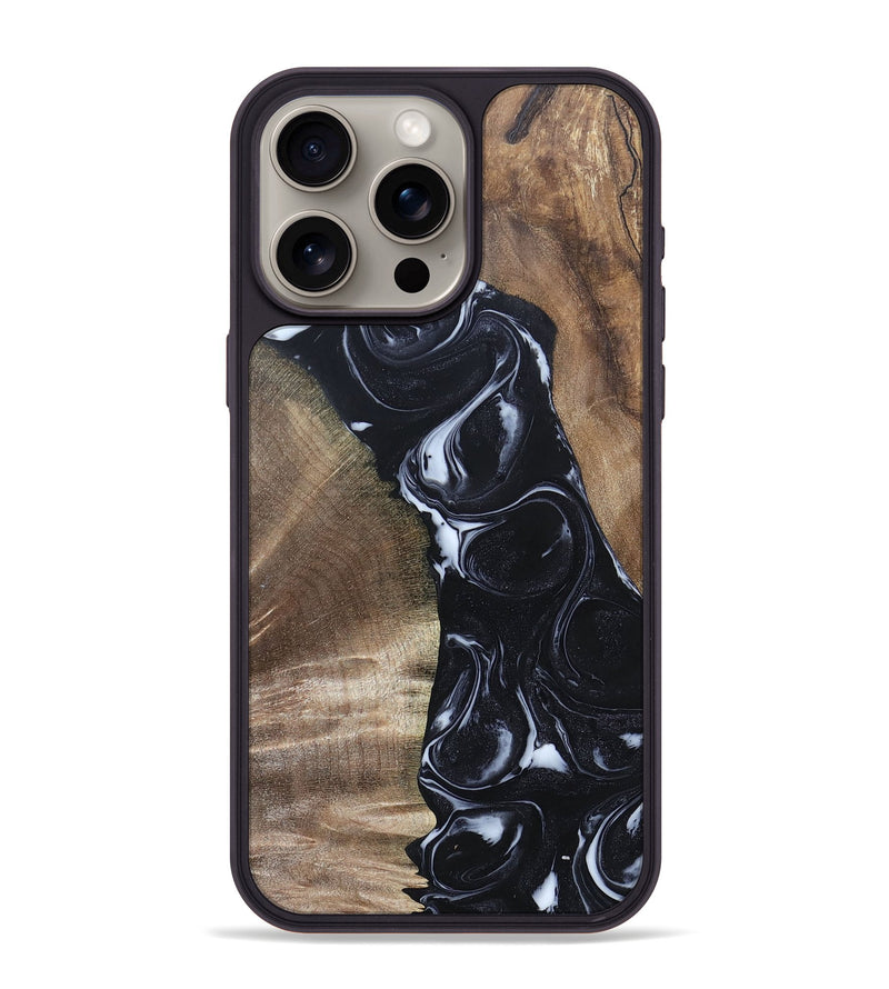 iPhone 15 Pro Max Wood+Resin Phone Case - Sharyn (Black & White, 695939)
