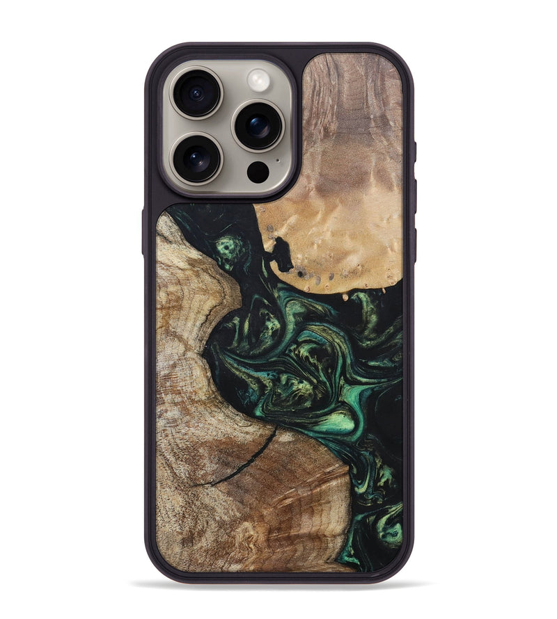 iPhone 15 Pro Max Wood+Resin Phone Case - Gretchen (Green, 696082)