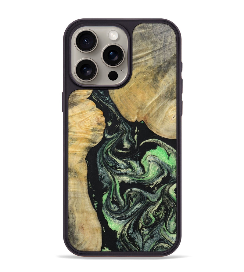 iPhone 15 Pro Max Wood+Resin Phone Case - Roman (Green, 696088)