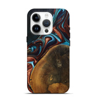 iPhone 15 Pro Wood+Resin Live Edge Phone Case - Oakley (Teal & Gold, 696138)