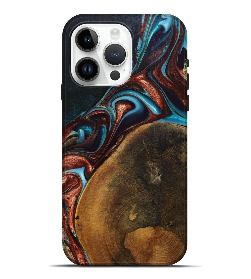 iPhone 15 Pro Max Wood+Resin Live Edge Phone Case - Oakley (Teal & Gold, 696138)