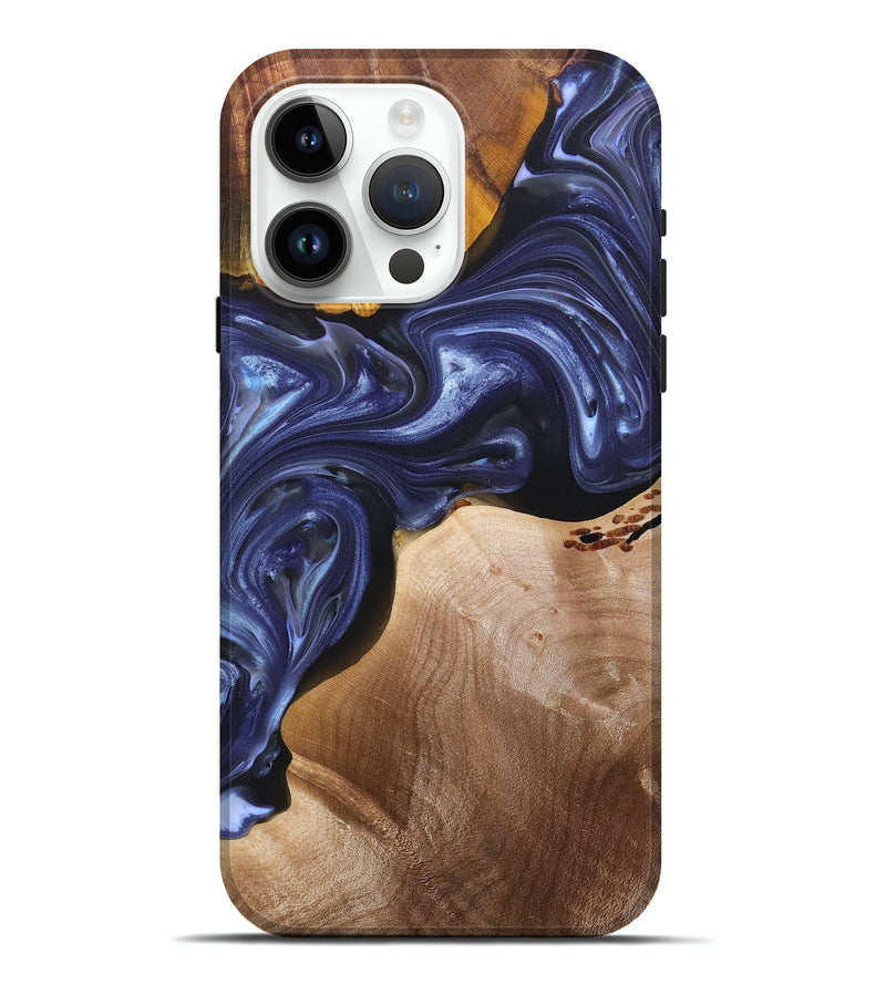 iPhone 15 Pro Max Wood+Resin Live Edge Phone Case - Kaitlin (Blue, 696326)