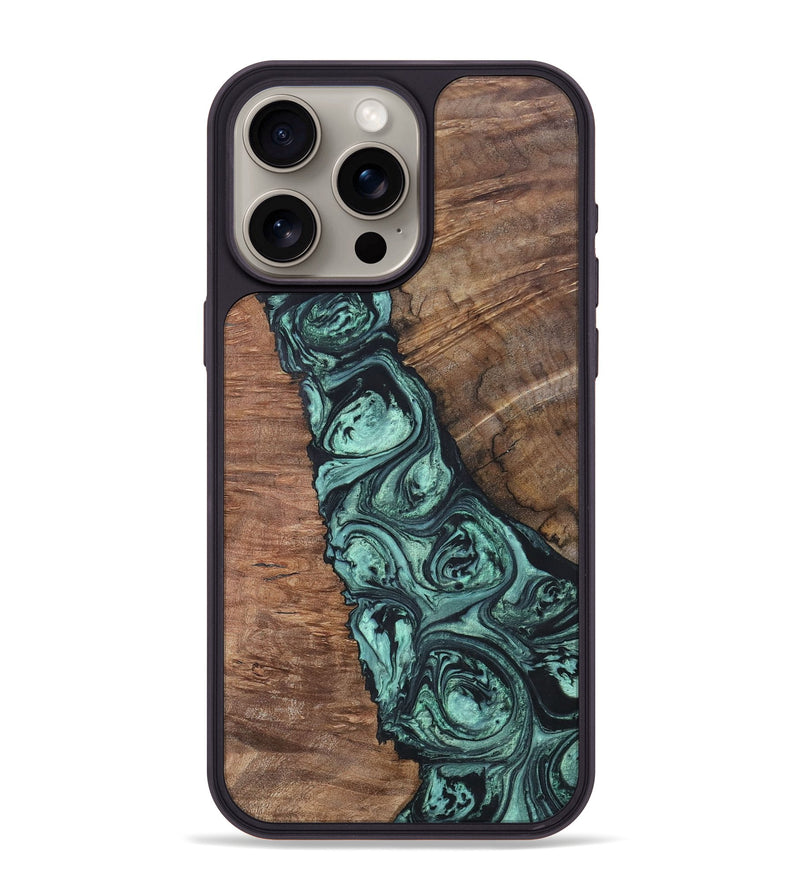 iPhone 15 Pro Max Wood+Resin Phone Case - Jonathan (Green, 696370)
