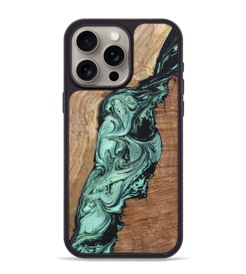 iPhone 15 Pro Max Wood+Resin Phone Case - Vonda (Green, 696373)