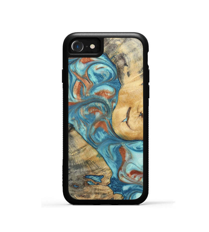 iPhone SE Wood+Resin Phone Case - Celia (Teal & Gold, 696384)