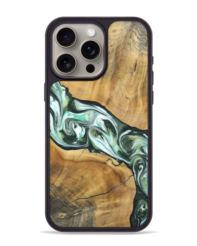 iPhone 15 Pro Max Wood+Resin Phone Case - Shirley (Green, 696480)