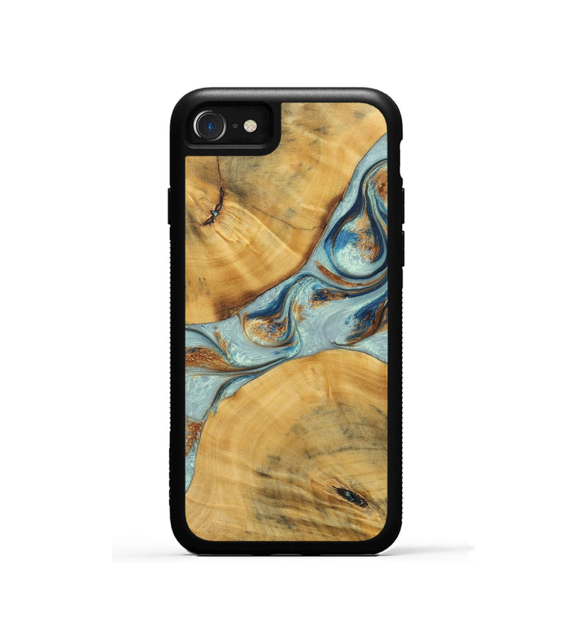 iPhone SE Wood+Resin Phone Case - Karina (Teal & Gold, 696494)