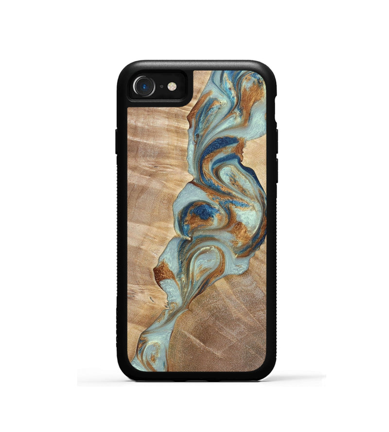 iPhone SE Wood+Resin Phone Case - Latasha (Teal & Gold, 696501)