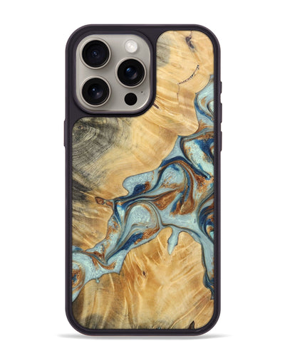 iPhone 15 Pro Max Wood+Resin Phone Case - Kendra (Teal & Gold, 696502)