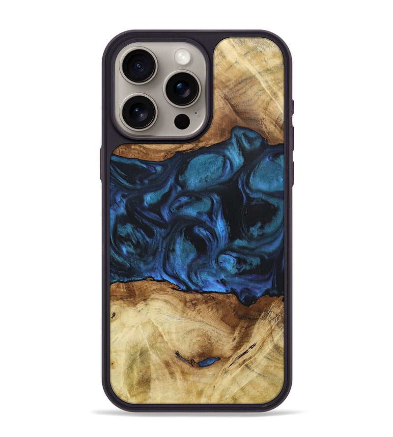 iPhone 15 Pro Max Wood+Resin Phone Case - Andrew (Blue, 696511)