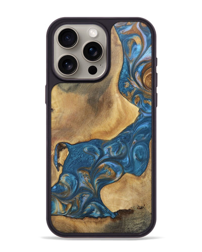 iPhone 15 Pro Max Wood+Resin Phone Case - Kinsley (Teal & Gold, 696746)