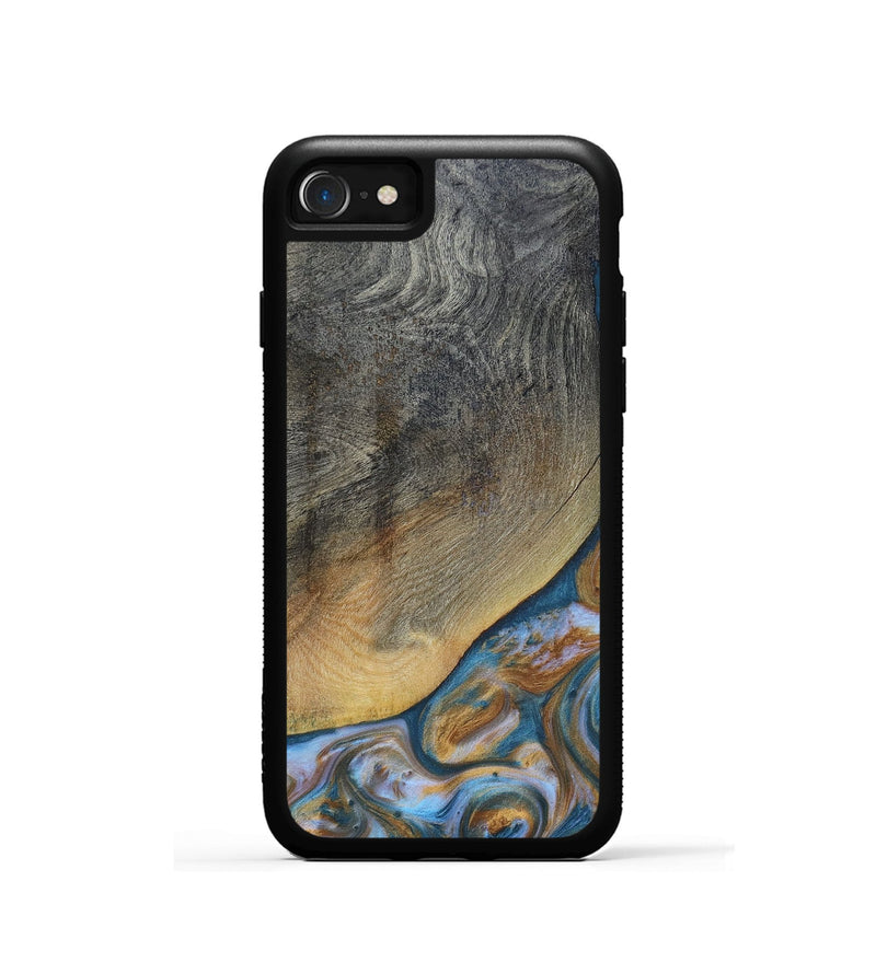iPhone SE Wood+Resin Phone Case - Yvette (Teal & Gold, 696764)