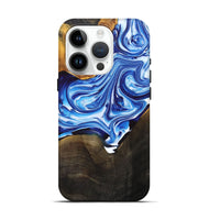 iPhone 15 Pro Wood+Resin Live Edge Phone Case - Adalyn (Blue, 696779)