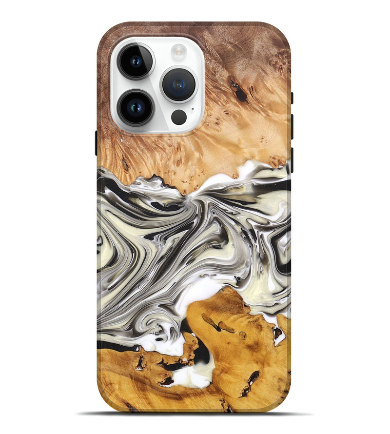 iPhone 15 Pro Max Wood+Resin Live Edge Phone Case - Stanley (Black & White, 696839)