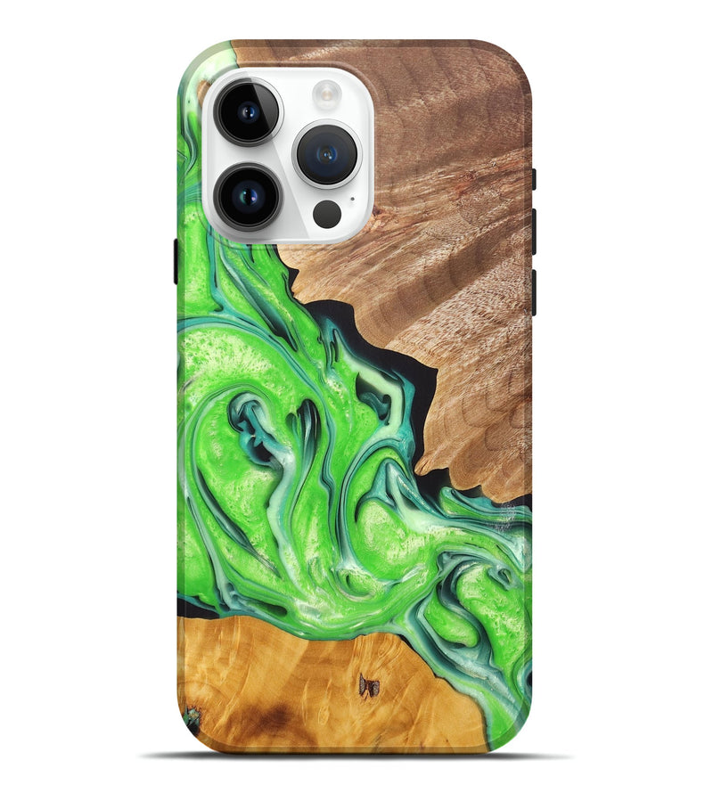 iPhone 15 Pro Max Wood+Resin Live Edge Phone Case - Daryl (Green, 696850)