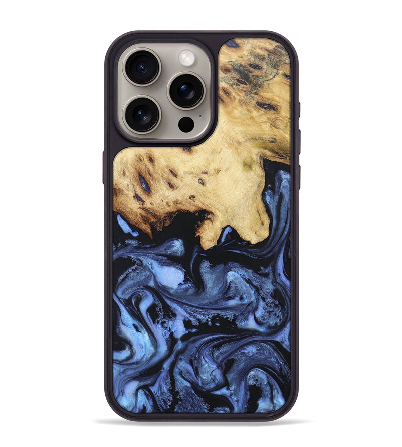 iPhone 15 Pro Max Wood+Resin Phone Case - Joanna (Blue, 697023)