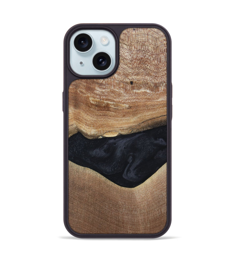 iPhone 15 Wood+Resin Phone Case - Lyric (Pure Black, 697055)