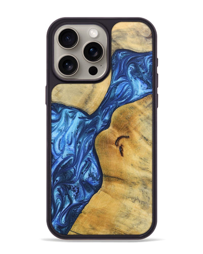 iPhone 15 Pro Max Wood+Resin Phone Case - Jamal (Blue, 697211)
