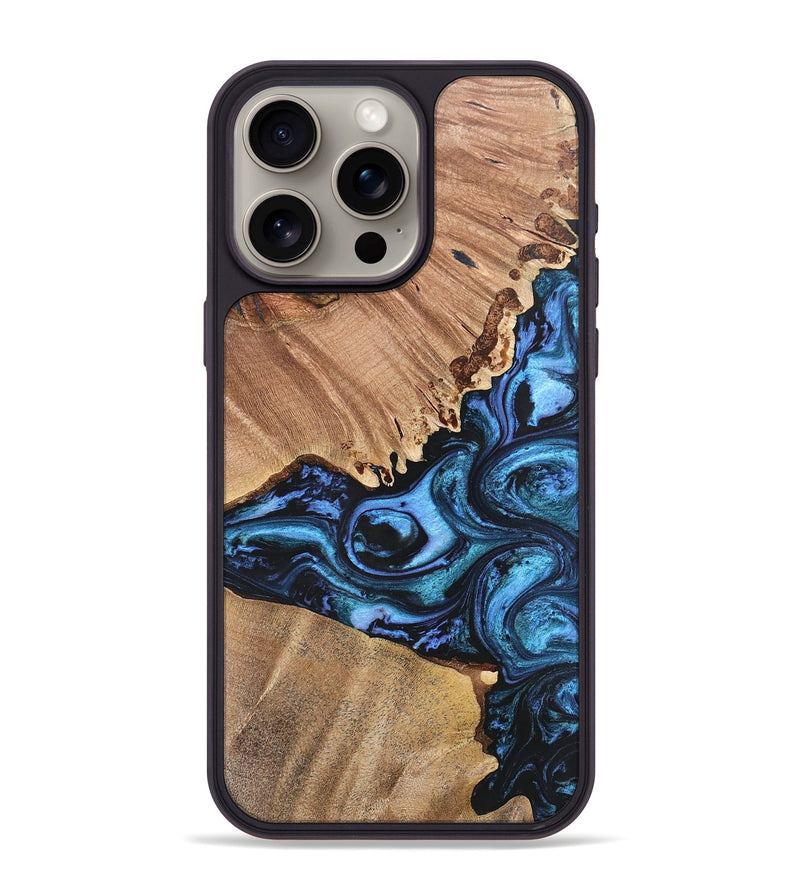 iPhone 15 Pro Max Wood+Resin Phone Case - Madeline (Blue, 697263)