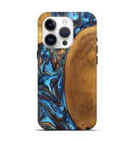iPhone 15 Pro Wood+Resin Live Edge Phone Case - Gianni (Teal & Gold, 697333)