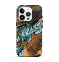 iPhone 15 Pro Wood+Resin Live Edge Phone Case - Leroy (Teal & Gold, 697335)