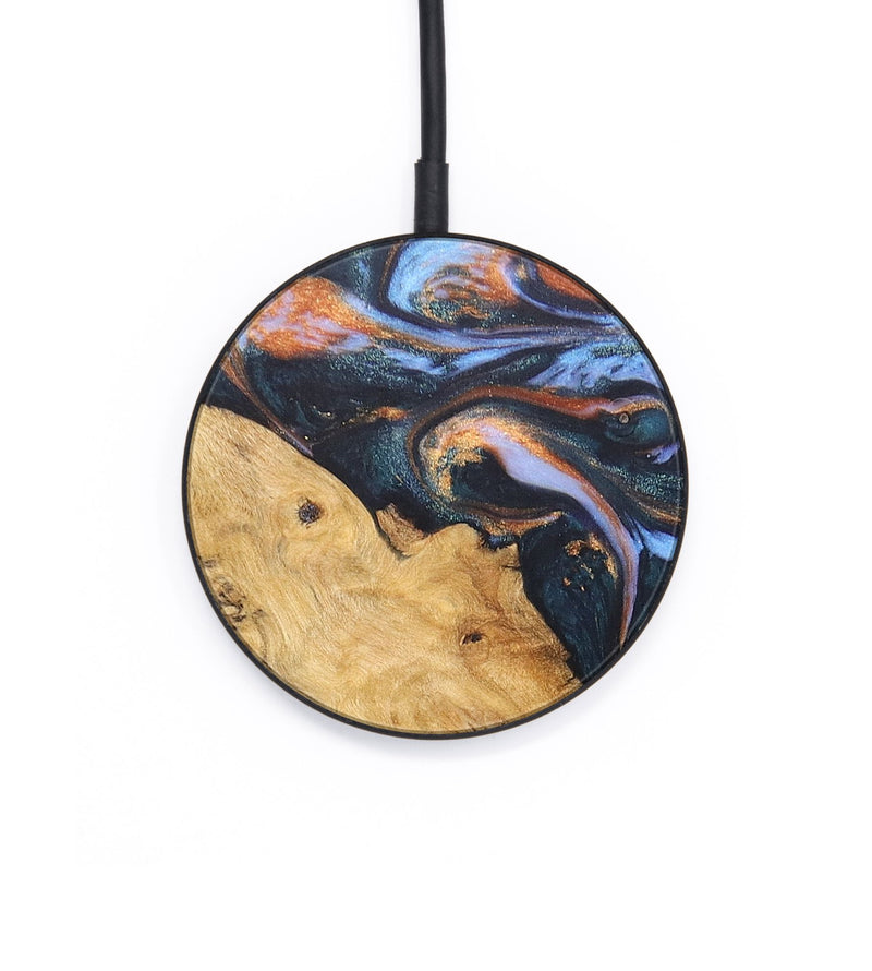 Circle Wood+Resin Wireless Charger - Becky (Teal & Gold, 697386)
