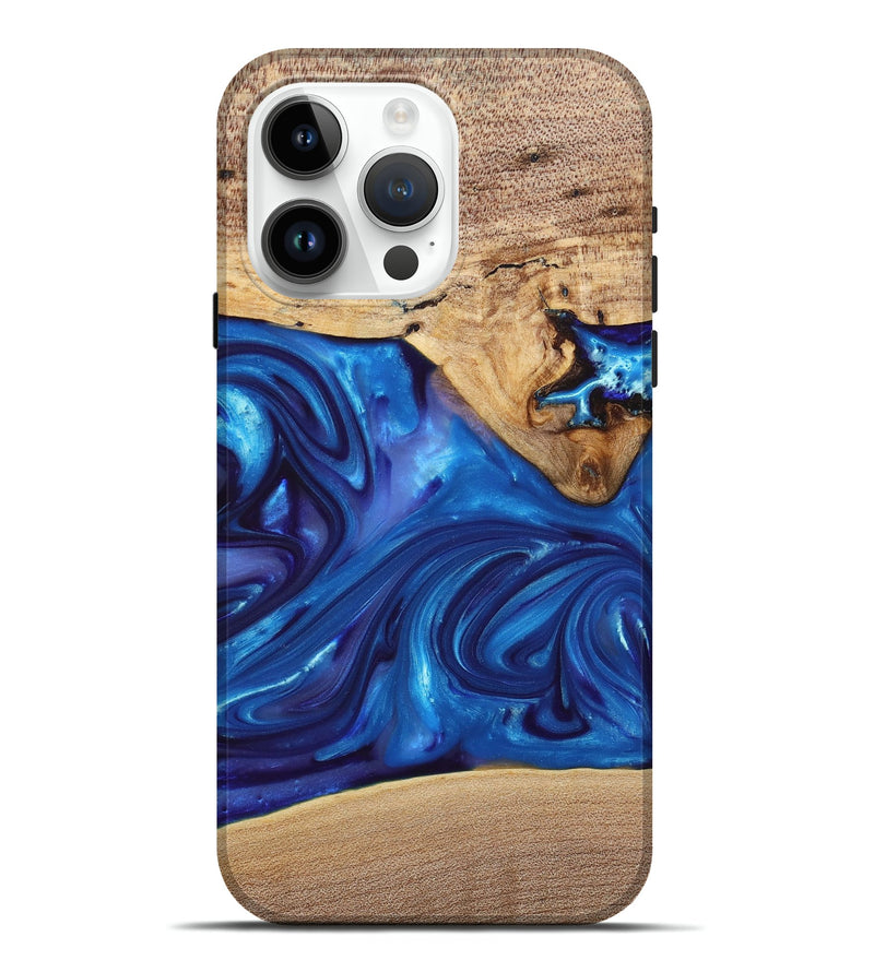 iPhone 15 Pro Max Wood+Resin Live Edge Phone Case - Silas (Blue, 697420)
