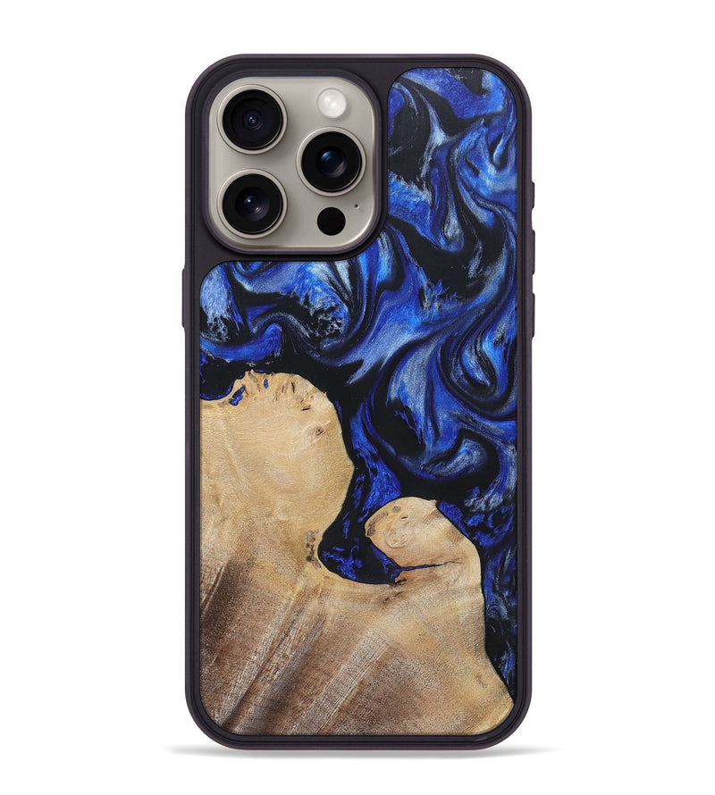 iPhone 15 Pro Max Wood+Resin Phone Case - Nicolette (Blue, 697484)