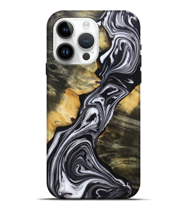 iPhone 15 Pro Max Wood+Resin Live Edge Phone Case - Kelly (Black & White, 697649)