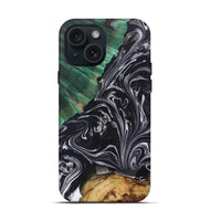 iPhone 15 Wood+Resin Live Edge Phone Case - Vivian (Black & White, 697935)