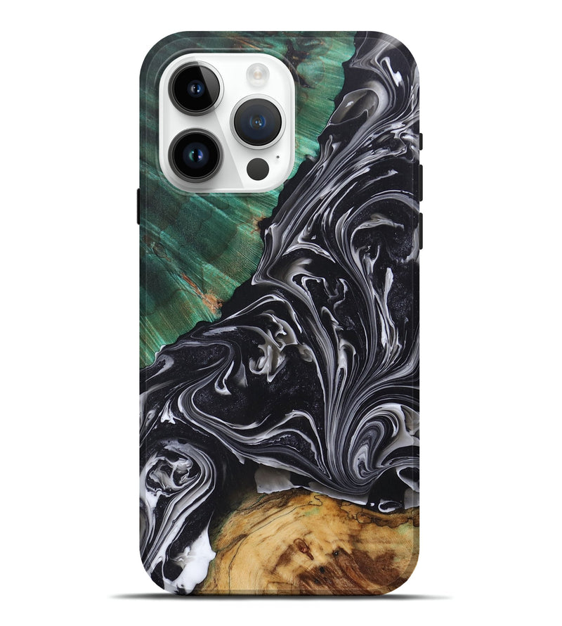 iPhone 15 Pro Max Wood+Resin Live Edge Phone Case - Vivian (Black & White, 697935)