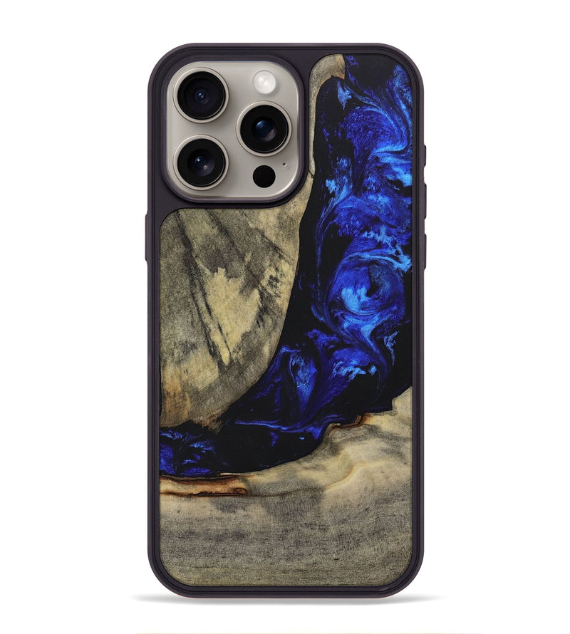 iPhone 15 Pro Max Wood+Resin Phone Case - Carlos (Blue, 698373)