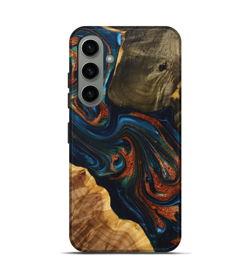 Galaxy S24 Wood+Resin Live Edge Phone Case - Rebekah (Teal & Gold, 698382)