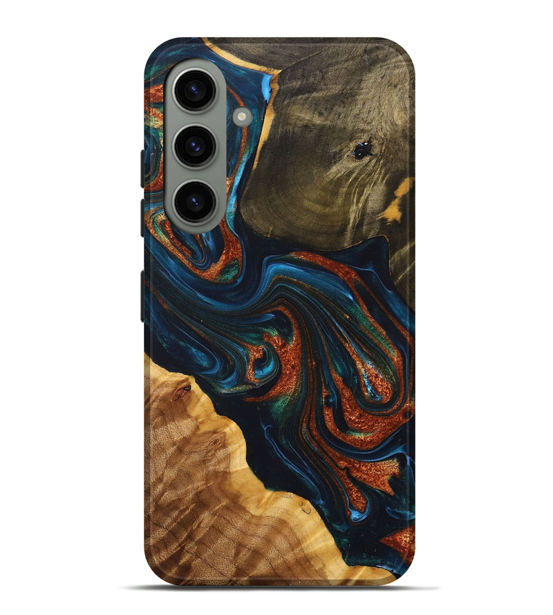 Galaxy S24 Plus Wood+Resin Live Edge Phone Case - Rebekah (Teal & Gold, 698382)