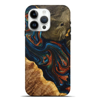 iPhone 15 Pro Max Wood+Resin Live Edge Phone Case - Rebekah (Teal & Gold, 698382)