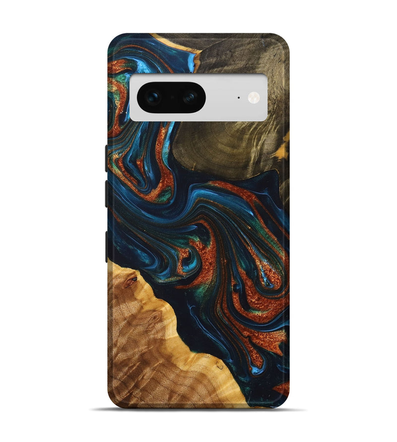 Pixel 7 Wood+Resin Live Edge Phone Case - Rebekah (Teal & Gold, 698382)