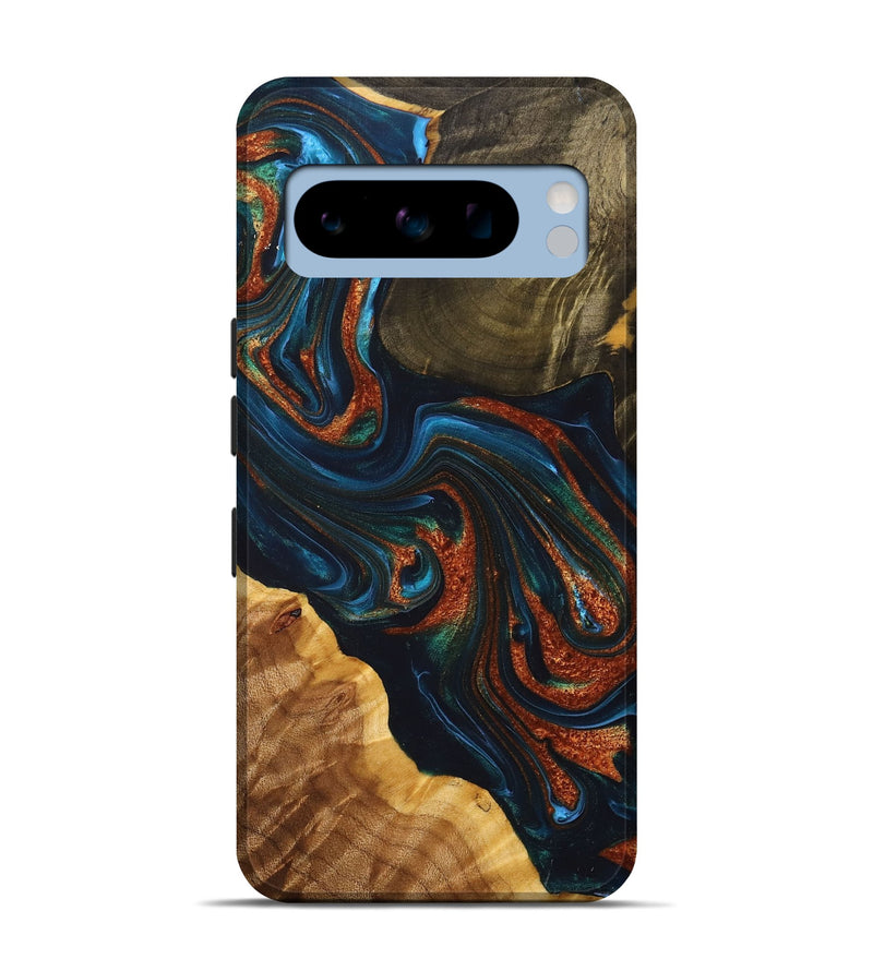 Pixel 8 Pro Wood+Resin Live Edge Phone Case - Rebekah (Teal & Gold, 698382)