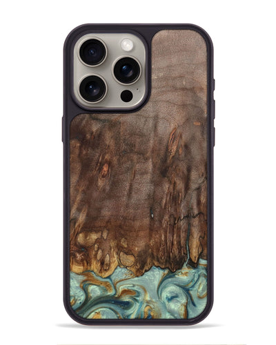 iPhone 15 Pro Max Wood+Resin Phone Case - Raelyn (Teal & Gold, 698428)