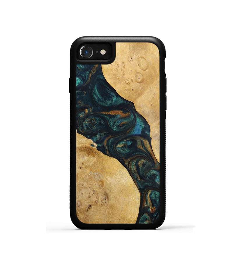 iPhone SE Wood+Resin Phone Case - Woodrow (Teal & Gold, 698431)
