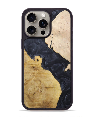 iPhone 15 Pro Max Wood+Resin Phone Case - Becky (Pure Black, 698441)