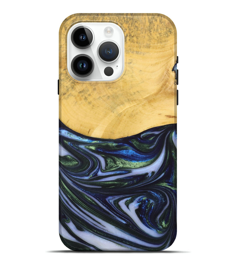 iPhone 15 Pro Max Wood+Resin Live Edge Phone Case - Trevor (Blue, 698522)