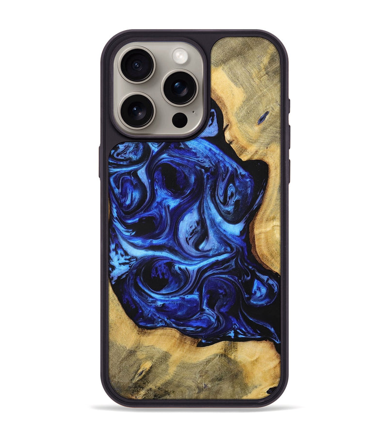 iPhone 15 Pro Max Wood+Resin Phone Case - Pauline (Blue, 698717)