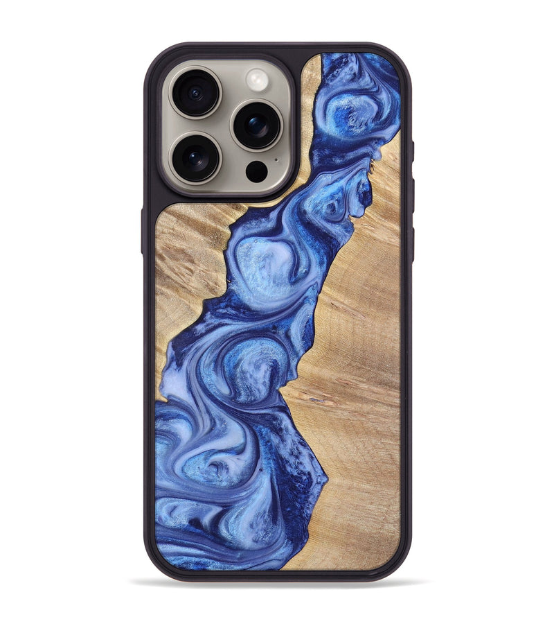 iPhone 15 Pro Max Wood+Resin Phone Case - Cade (Blue, 698718)