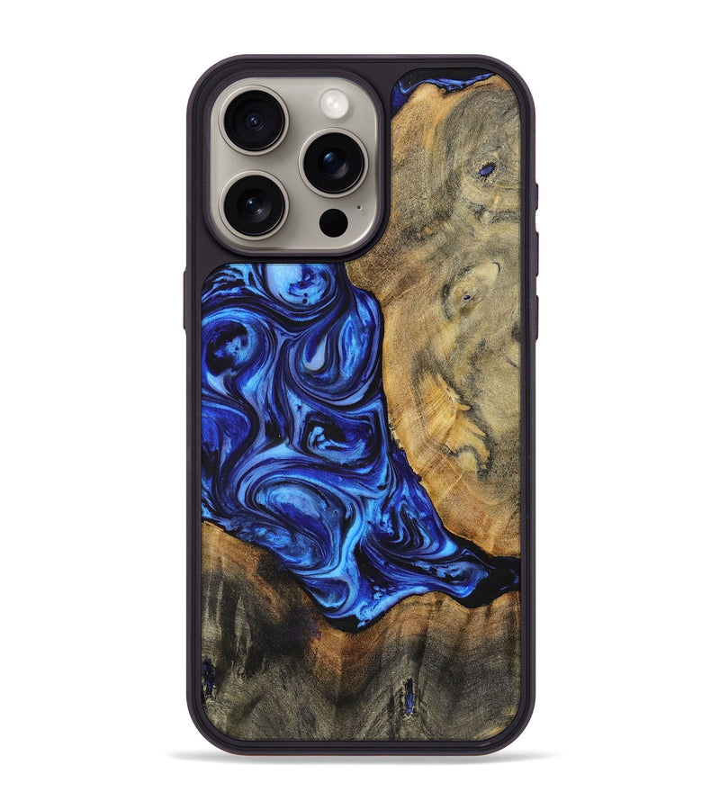 iPhone 15 Pro Max Wood+Resin Phone Case - Adrian (Blue, 698719)