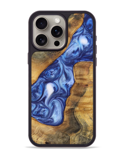 iPhone 15 Pro Max Wood+Resin Phone Case - Ron (Blue, 698734)
