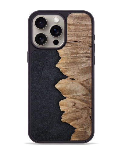 iPhone 15 Pro Max Wood+Resin Phone Case - Cyrus (Pure Black, 698925)